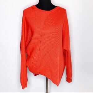 Witchery coral‎ orange ribbed asymmetrical wool blend sweater Extra Large XL
